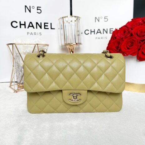 New Chanel Classic 9” Dark Beige Caviar Microchip Full Set 1