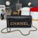 Used Like New Chanel Calfskin Quilted Enchained Clutch Black Holo 29 Full Set 1