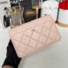 Used Like New Chanel Lambskin Resin Bi-Color Quilted Wallet On Chain WOC Light Beige Microchip Full Set 4