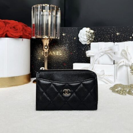 Used Like New Chanel Card Holder Caviar Microchip Full Set 1