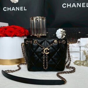 Used Like New Chanel Drawstring Bag Lambskin Microchip Full Set
