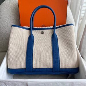 New Hermes Garden Party 30 Ecru-desert/blue SHW stamp Z