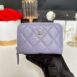 Used Like New Chanel Card Holder Zipper Coin Purse Purple LGHW Microchip Full Set 2