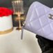 Used Like New Chanel Card Holder Zipper Coin Purse Purple LGHW Microchip Full Set 6