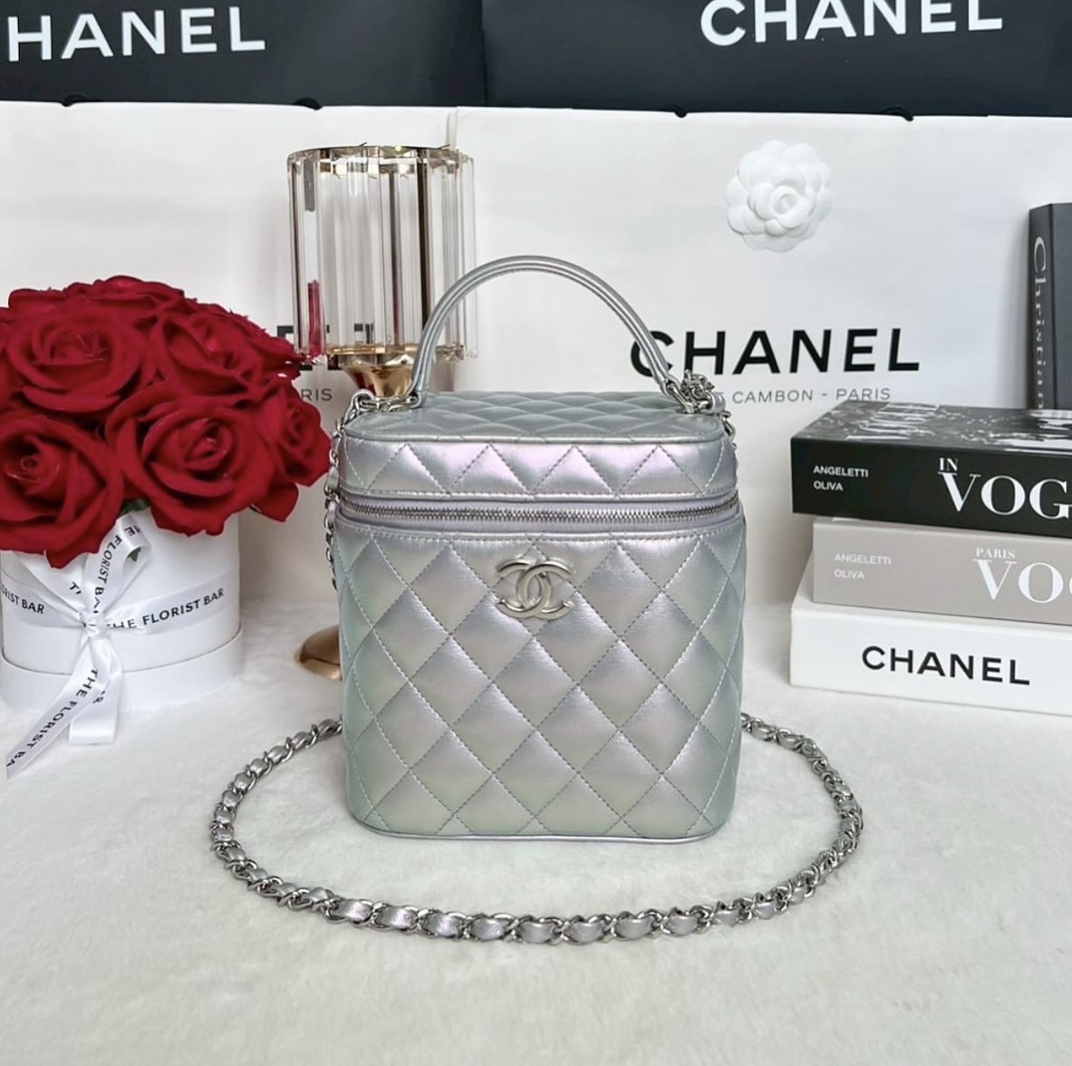 Used Like New Chanel Iridescent Vanity Case Microchip Full Set