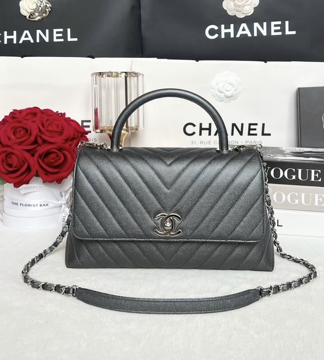 Used Like New Chanel Coco 10.5 Chevron Caviar Holo28 Full Set