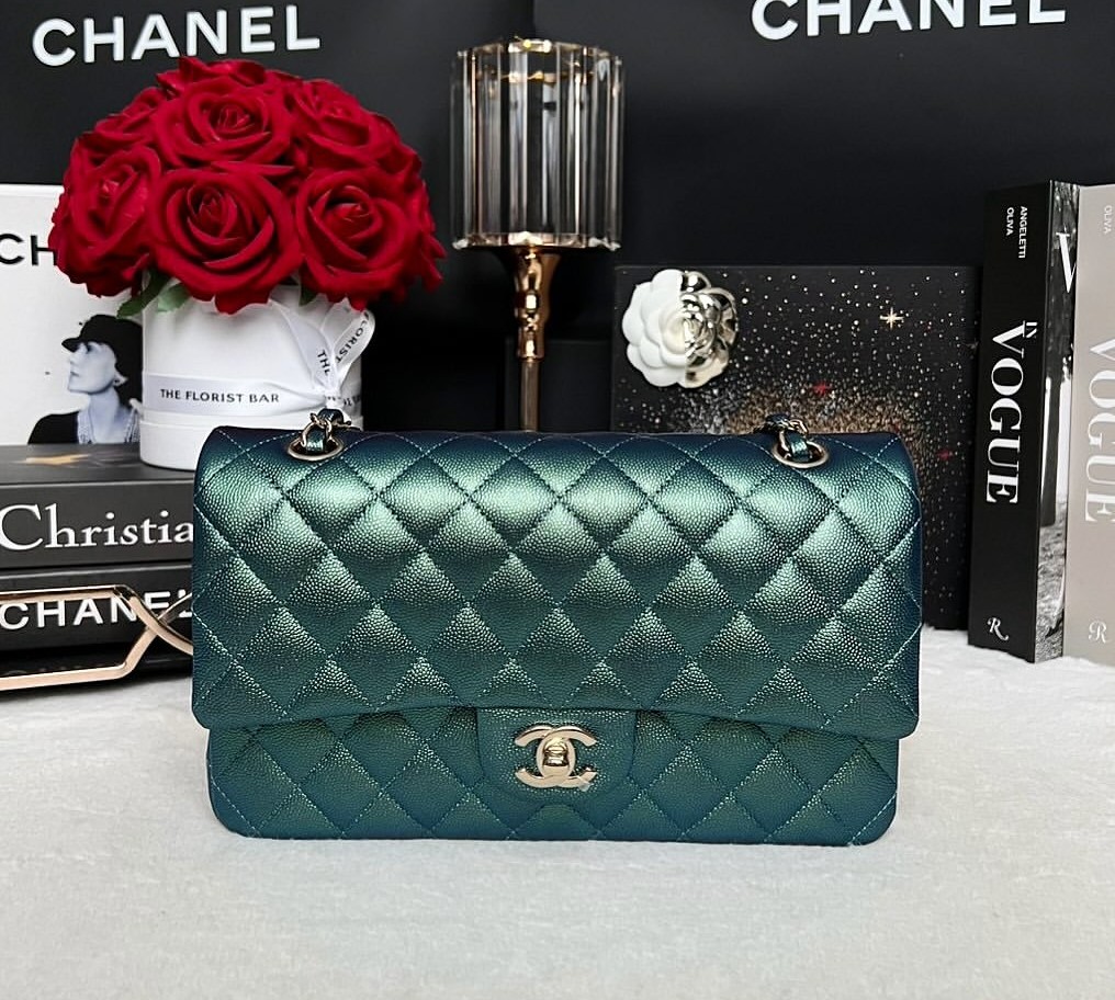 New Chanel Classic 10 iridescent Caviar Microchip Full Set