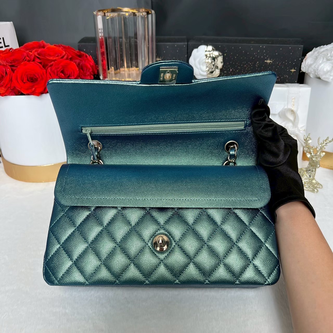 New Chanel Classic 10 iridescent Caviar Microchip Full Set - Image 14