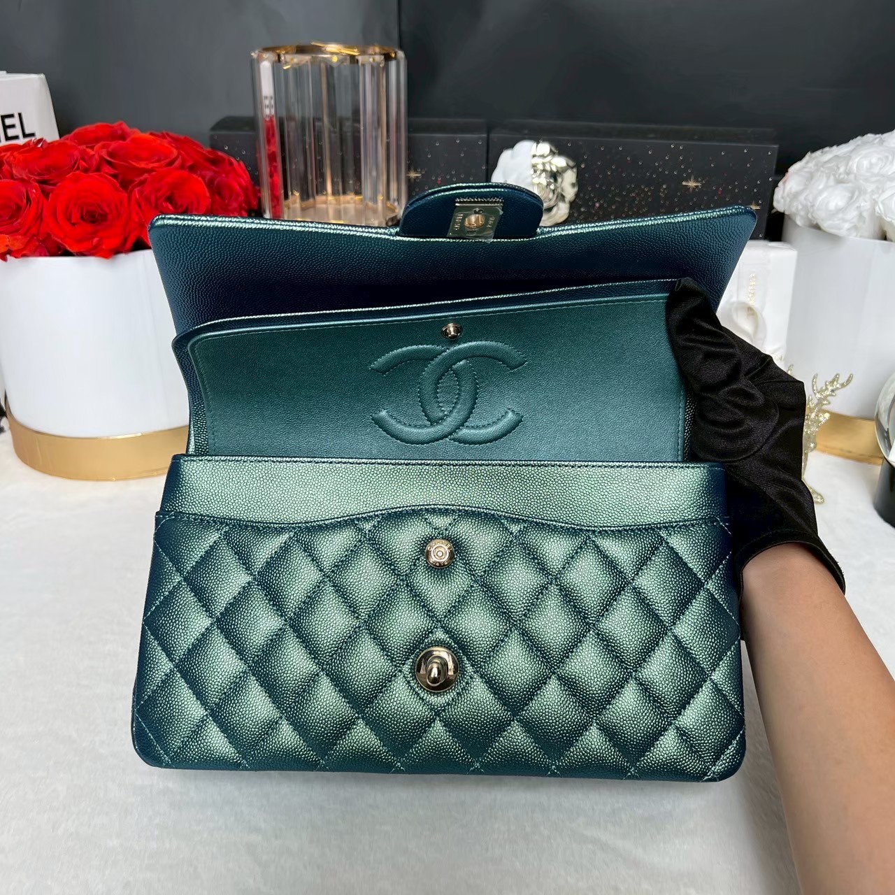 New Chanel Classic 10 iridescent Caviar Microchip Full Set - Image 17