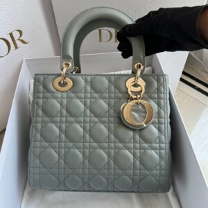 Used In Very Good Condition Dior Lady Dior Grey Medium GHW Full Set